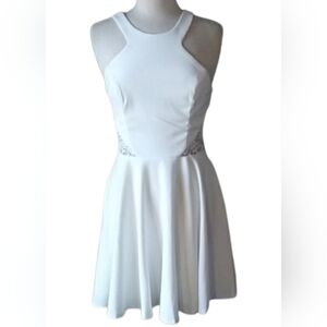 Jodi Kristopher Size 3 Fit Flare off white Crotchet side Illusion dress